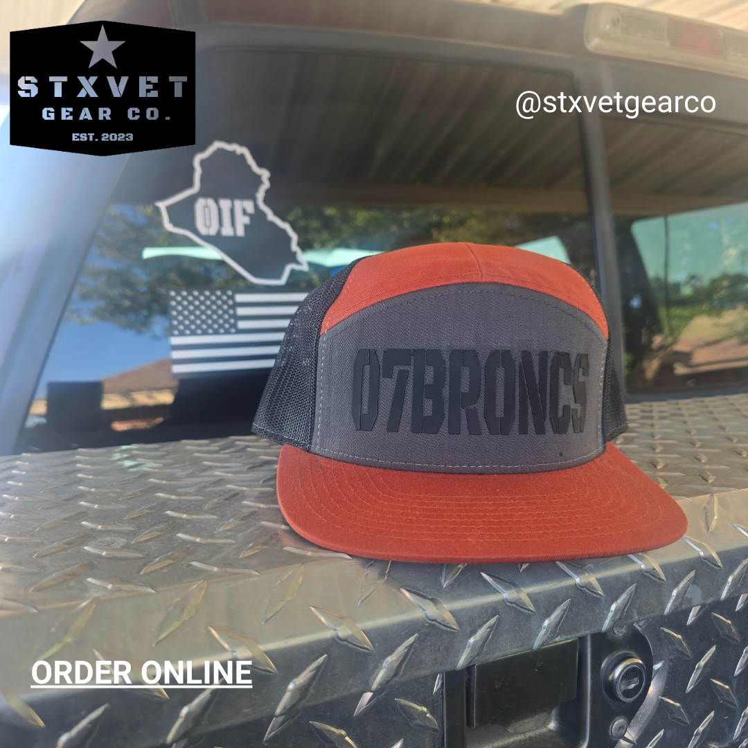 7 panel tri color caps - Charcoal/Burnt Orange/Black