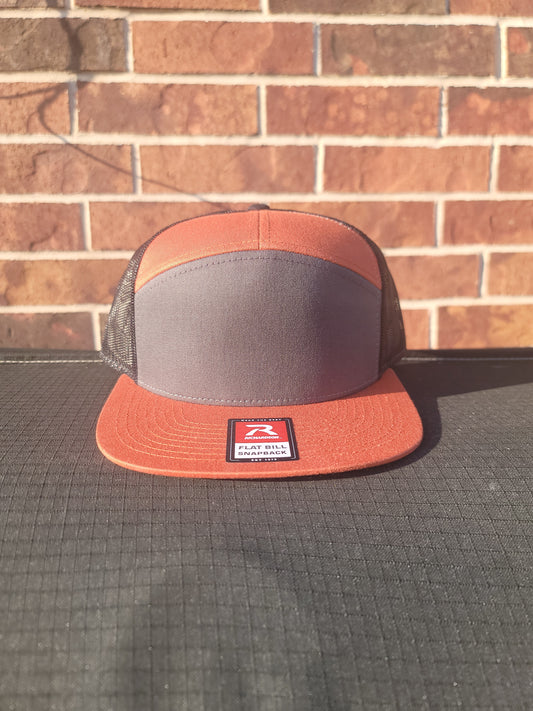 7 panel tri color caps - Charcoal/Burnt Orange/Black